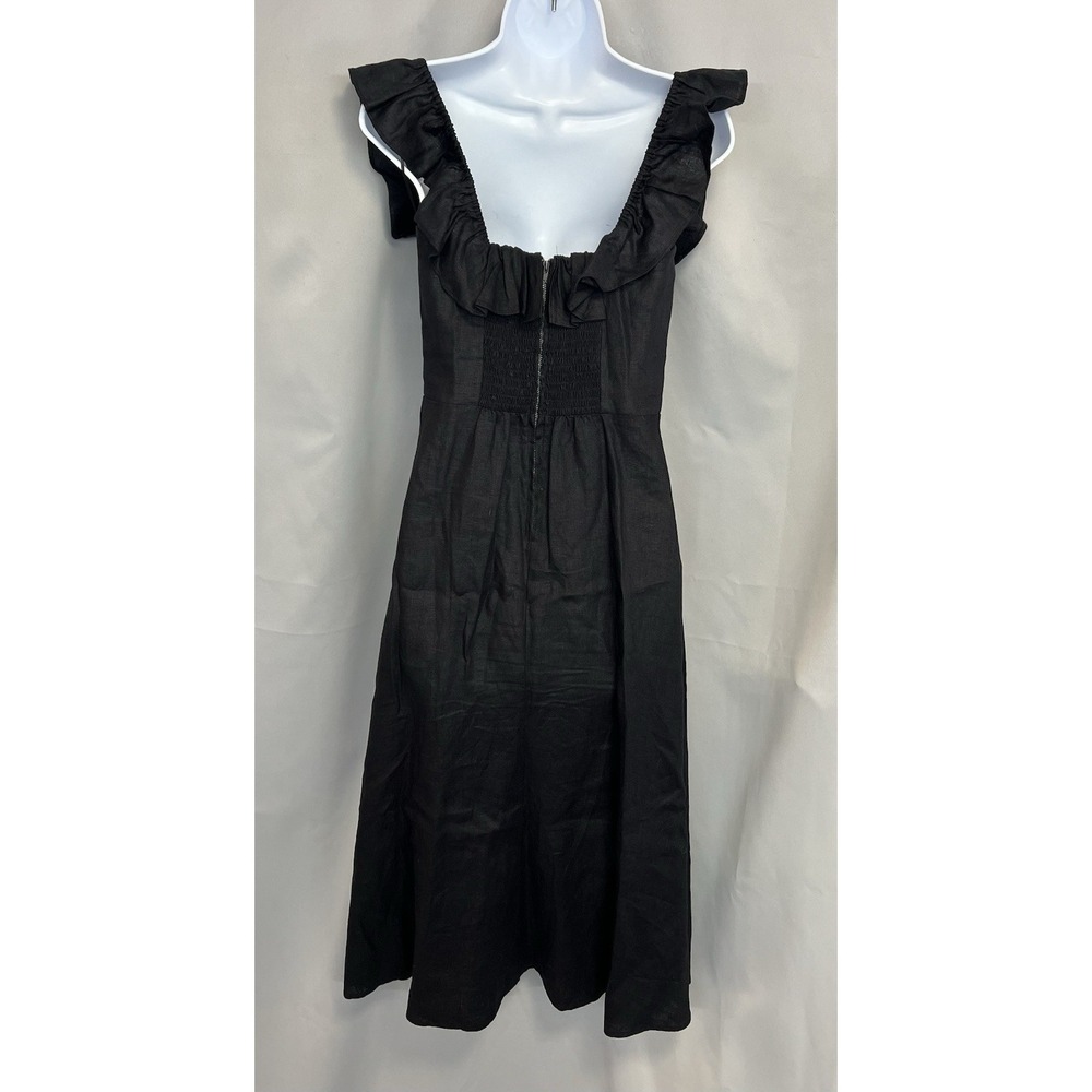 Reformation Women's Amethyst Linen Midi Dress Black Sz‎ 6 - Picture 2 of 14